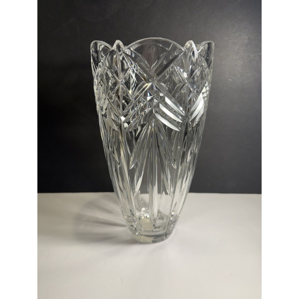 Christopher Stuart Star Struck Crystal Vase 10" Scalloped Rim Czech Republic
